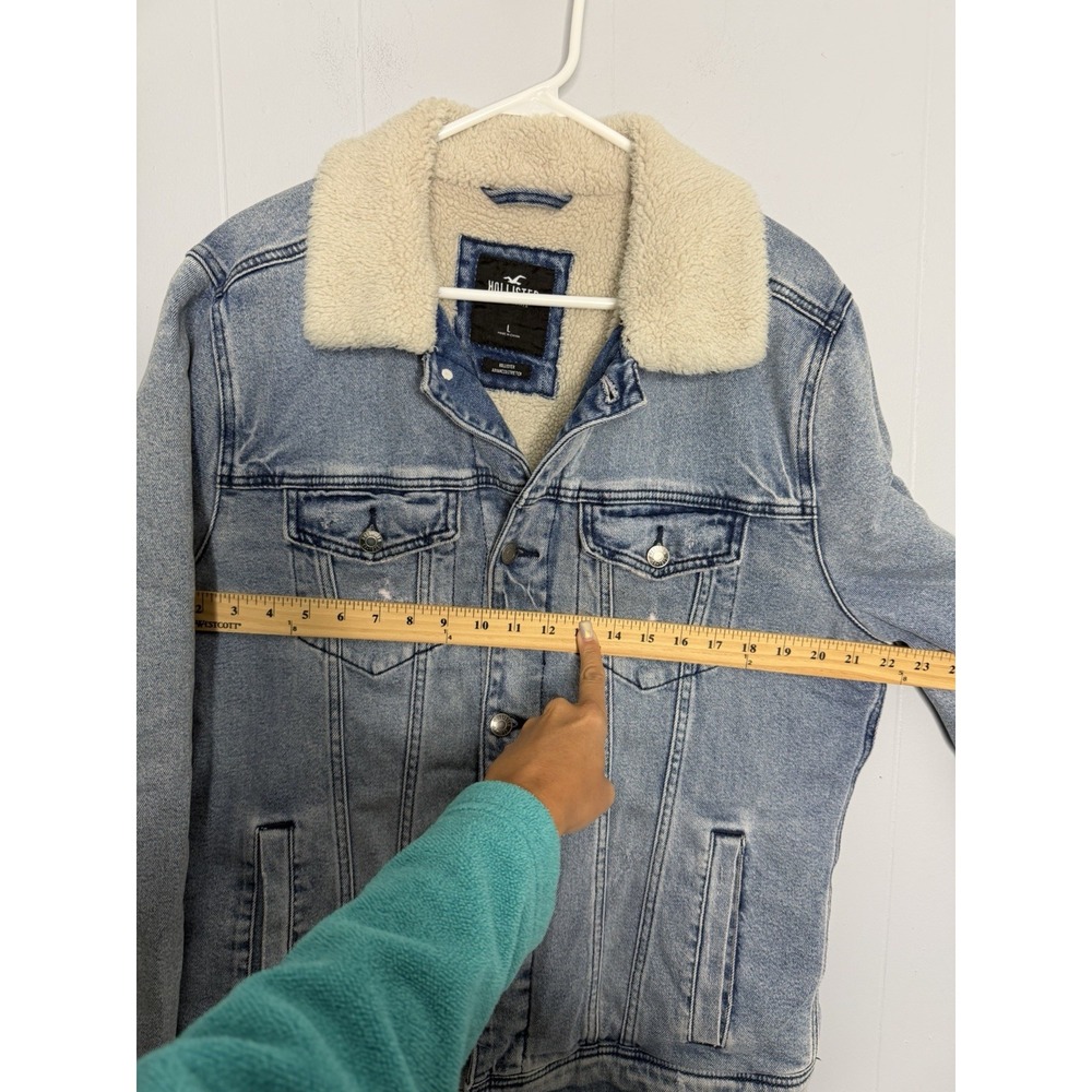 Abercrombie & Fitch Sherpa Lined Denim Trucker Jacket Mens Large Jean Coat - Picture 13 of 14